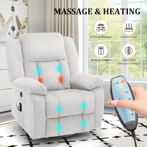 Swivel Glider Recliner Chair with Massage and Heating U85854
