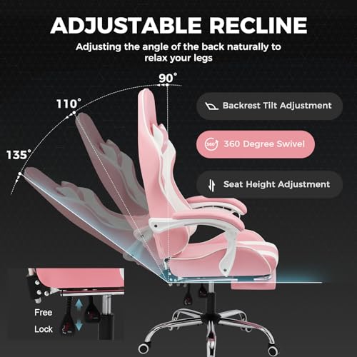 Gaming Chair with Footrest and Lumbar Support, Height Adjustable, 360° Swivel, Blue U7447
