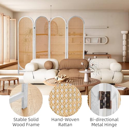 Foldable Wooden Room Divider with Hand-Woven Rattan Panels X6131
