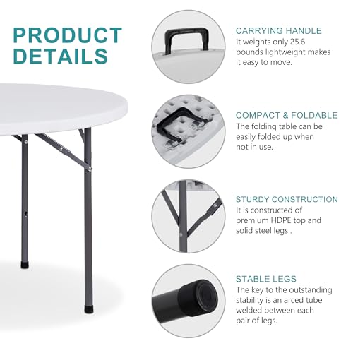 Portable 4 Foot Plastic Folding Table, Indoor Outdoor Heavy Duty, White R80992