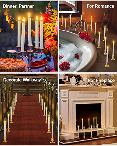 Flameless Taper Candles with Timer and Remote, LED Flickering Candles with Gold Holders, 6-Piece Set B490