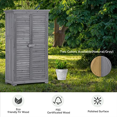 Outdoor Wooden Storage Cabinet with Shelves for Garden and Patio M764