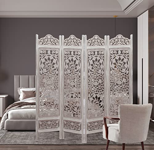 4 Panel Folding Wood Room Divider, Antique Brown, 72 x 80 L396608