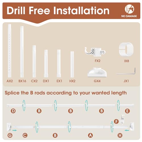 Room Divider Curtain Rod, No Drilling, Adjustable 4-10ft Height, Black W79312