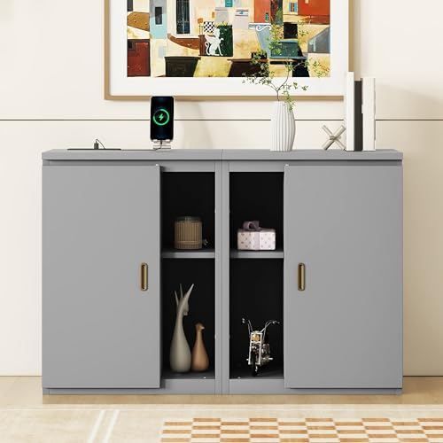 Murphy Bed Chest with Shelves, Foldable Wood Platform Bed Frame I45495