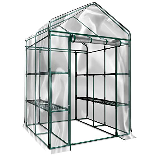 4 Tier Mini Greenhouse - Portable Greenhouse with Locking Wheels and PVC Cover for Indoor or Outdoor - 27 x 19 x 63-Inch Green House by Home-Complete