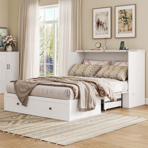 Murphy Bed with Storage and Charging Station, Foldable Panel, for Guest Bedroom, Living Room, Office V324