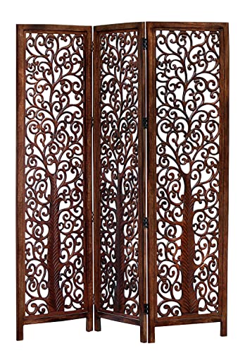 4 Panel Folding Wood Room Divider, Antique Brown, 72 x 80 L396608