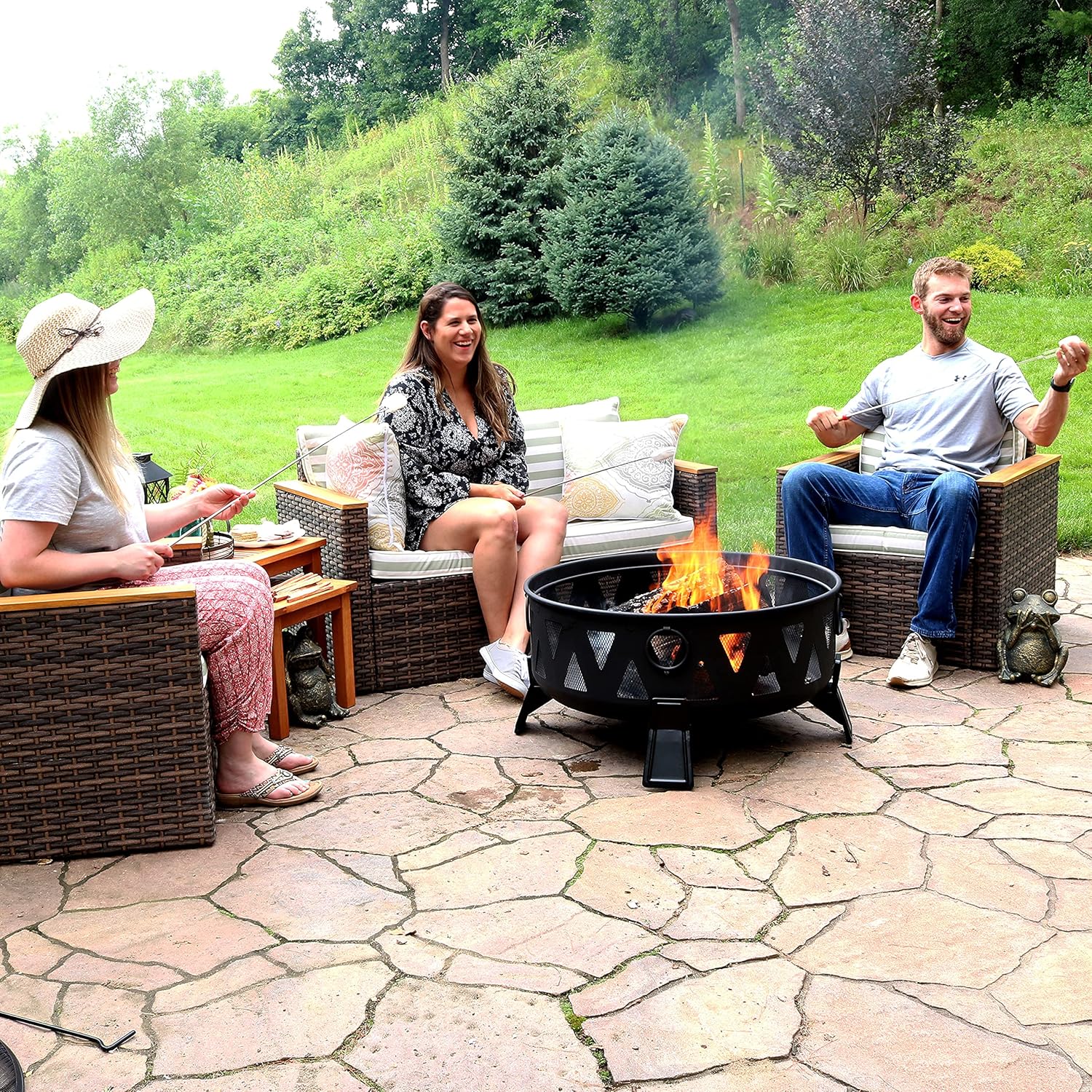 25-Inch Steel Wood-Burning Fire Pit with Poker and Spark Screen L942592