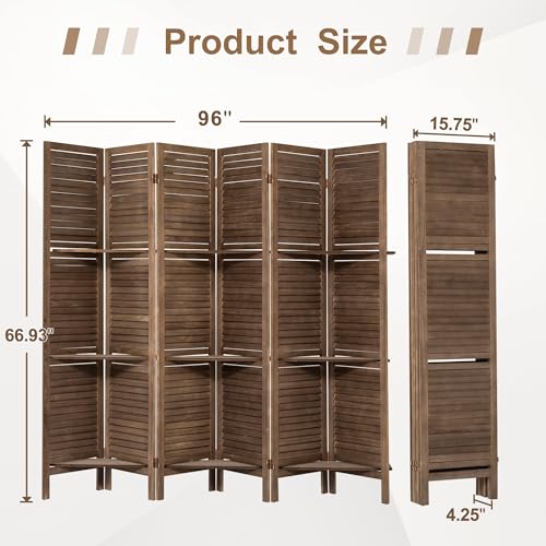 6 Panel Wooden Room Divider with Shelves B102027