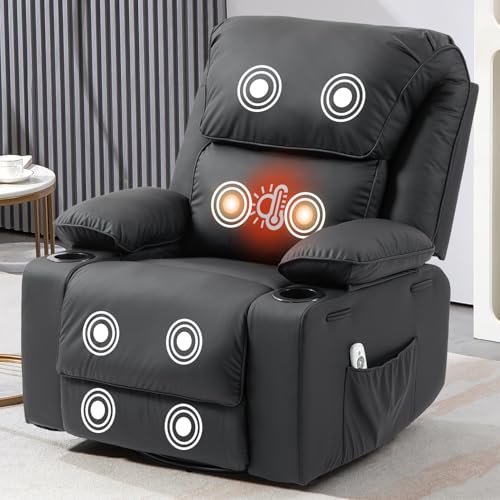 Massage Heated Swivel Rocking Recliner Chair with Cup Holders Z657