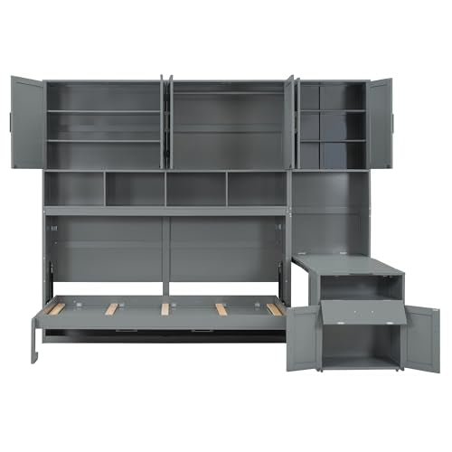 Twin Murphy Bed with Wall Frame, Closet, Drawers and Desk, White D510253