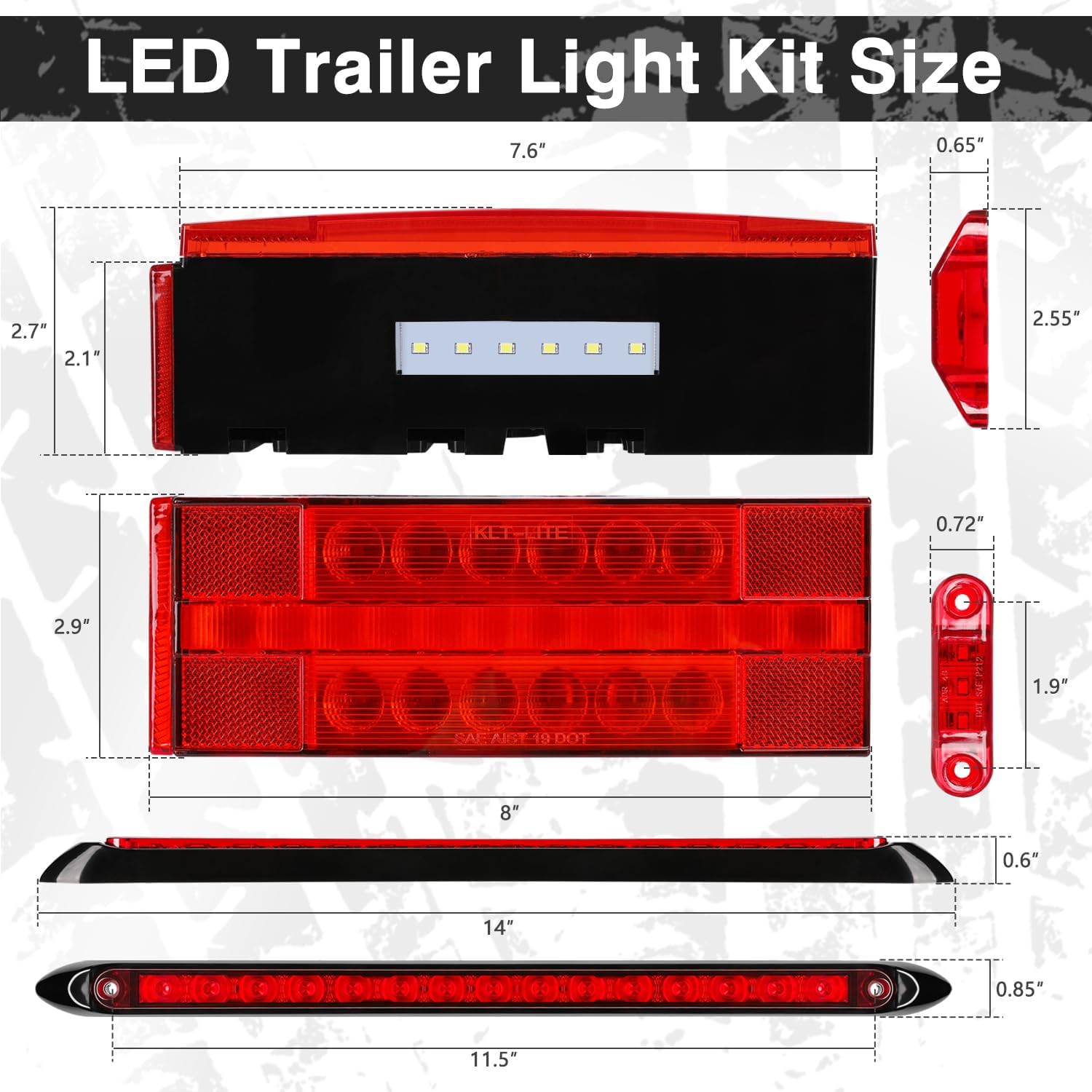 LED Submersible Rectangular Trailer Tail Light Kit, Brake Turn Reverse Side Marker M2841