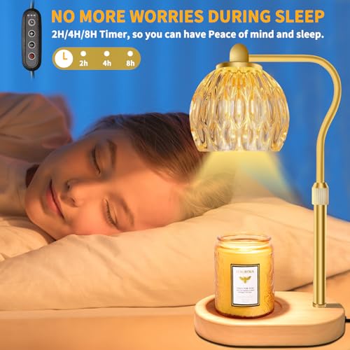 Candle Warmer Lamp with 3 Bulbs, Timer, Dimmable Height for Jar Candles C6036