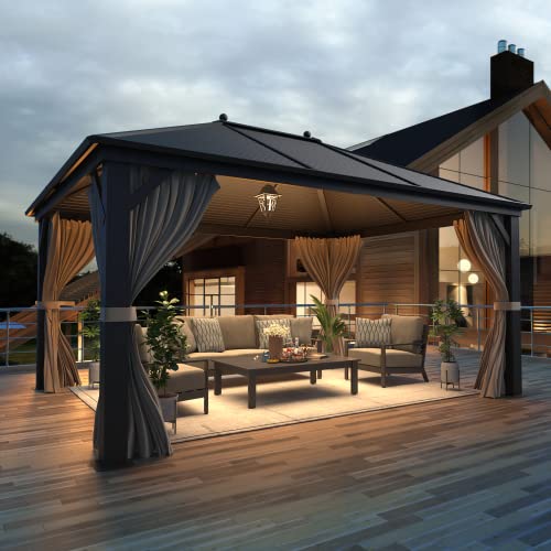 12x20 Hardtop Gazebo Double Roof Galvanized Steel Outdoor Aluminum Frame with Netting and Curtains M3306
