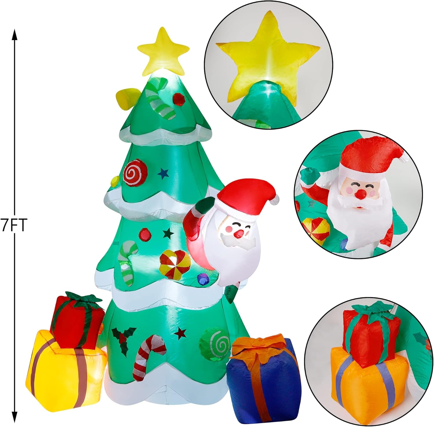 7 ft Inflatable Christmas Tree with Santa Claus Gift Boxes, Built-in LED Lights Q150