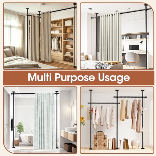 Room Divider Curtain Rod, No Drilling Adjustable Freestanding Partition, Black Y90647