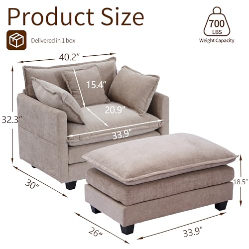 Chenille Lounge Chair with Ottoman, Beige W1064
