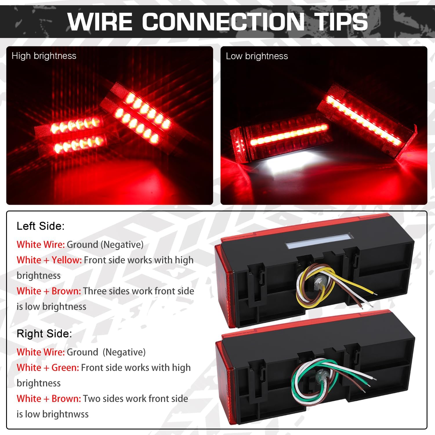 LED Submersible Rectangular Trailer Tail Light Kit, Brake Turn Reverse Side Marker M2841