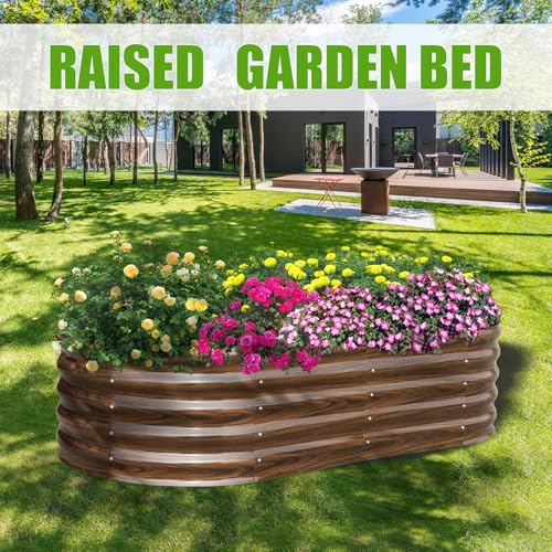 Galvanized Raised Garden Bed, 4x2x1ft Oval Metal Planter Box for Outdoor Vegetables T107625