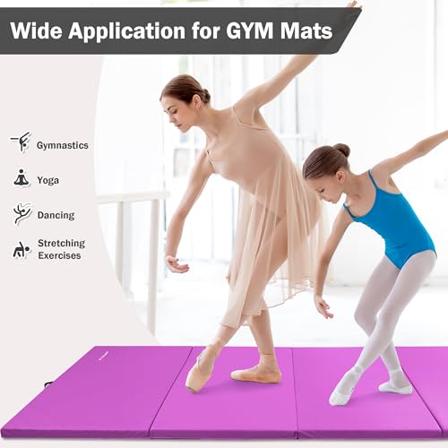 Folding Exercise Gymnastics Mat, 4x8x2 Inch, High-Density Anti-Tear, Portable with Carrying Handles J951