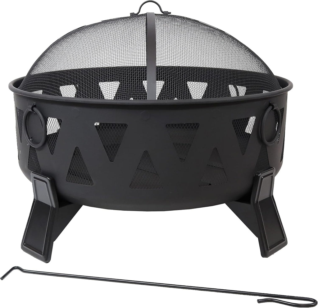 25-Inch Steel Wood-Burning Fire Pit with Poker and Spark Screen L942592