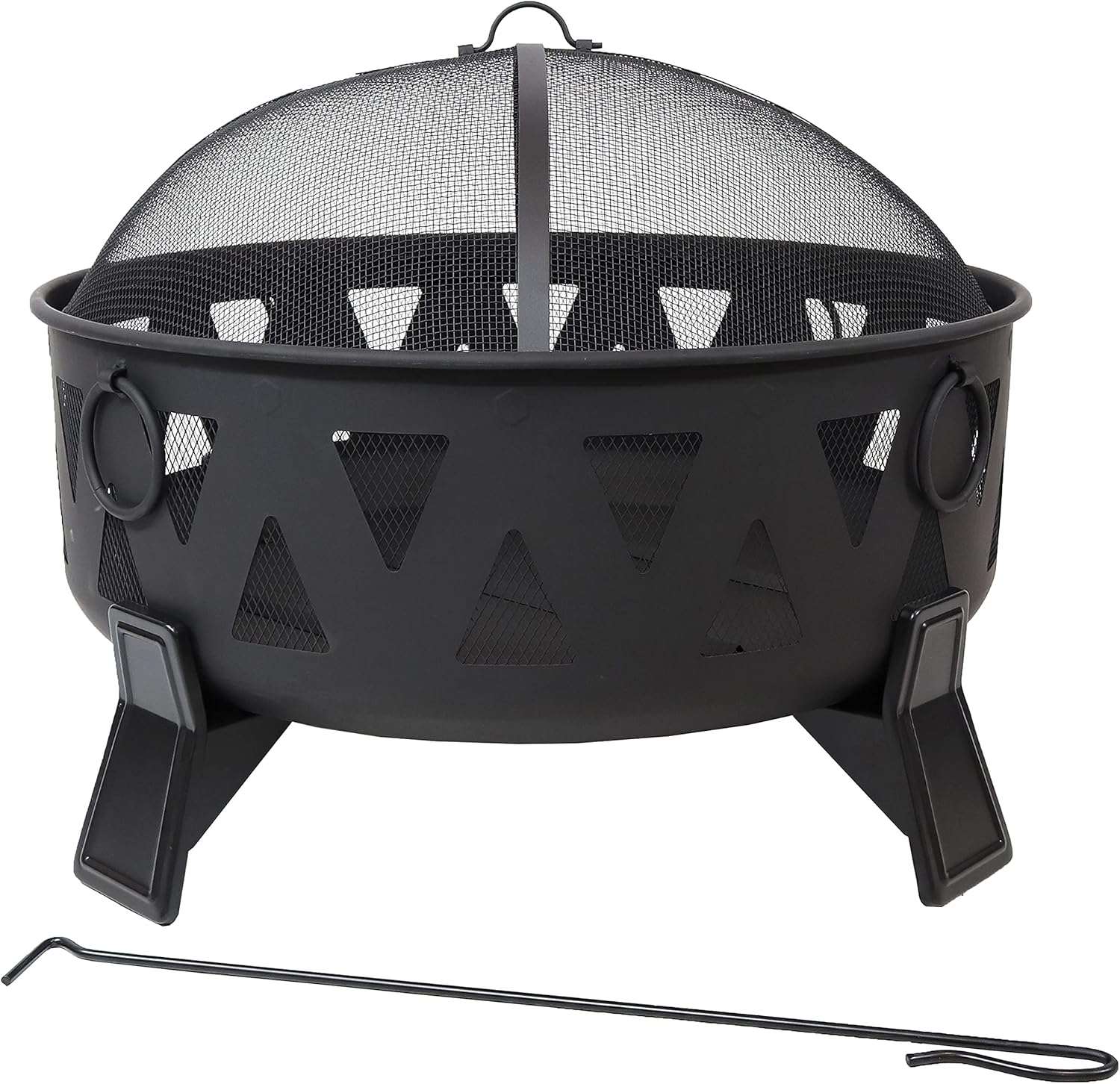 25-Inch Steel Wood-Burning Fire Pit with Poker and Spark Screen L942592