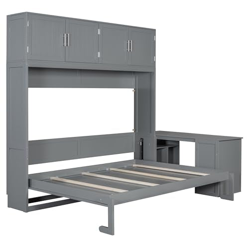 Twin Murphy Bed with Wall Frame, Closet, Drawers and Desk, White D510253