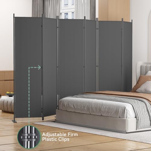 8-Panel 6 ft Tall Indoor Folding Room Divider, Portable Privacy Screen, Freestanding Partition, Dark Grey K442