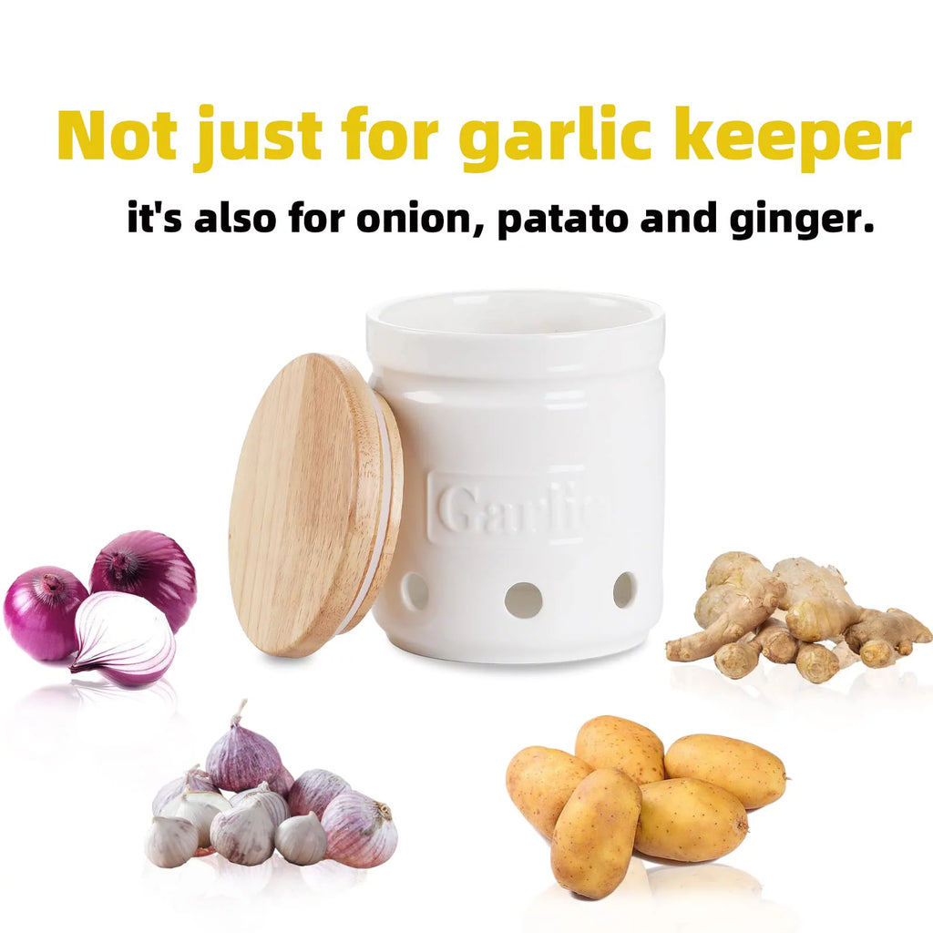 Garlic Keeper with Lid, Ceramic Garlic Saver V6431