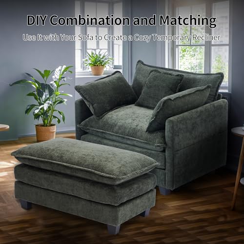Chenille Lounge Chair with Ottoman, Beige W1064