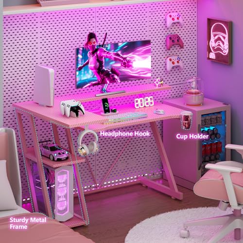 L Shaped Gaming Desk with Power Outlet and LED Lights T64283