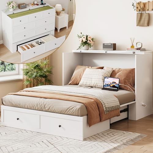 Murphy Bed with Storage and Charging Station, Foldable Panel, for Guest Bedroom, Living Room, Office V324
